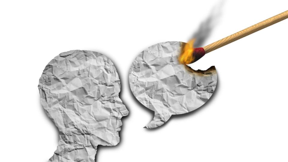 Illustration of speech burning to show cancel culture meaning and public shaming